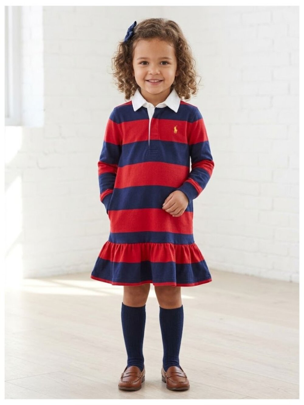 Polo Ralph Lauren long sleeve navy red striped rugby cotton dress